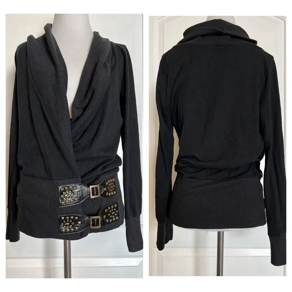 Los Angeles Boutique Wrap V-Neck Drape Lightweight Sweater Cardigan Tunic Top M